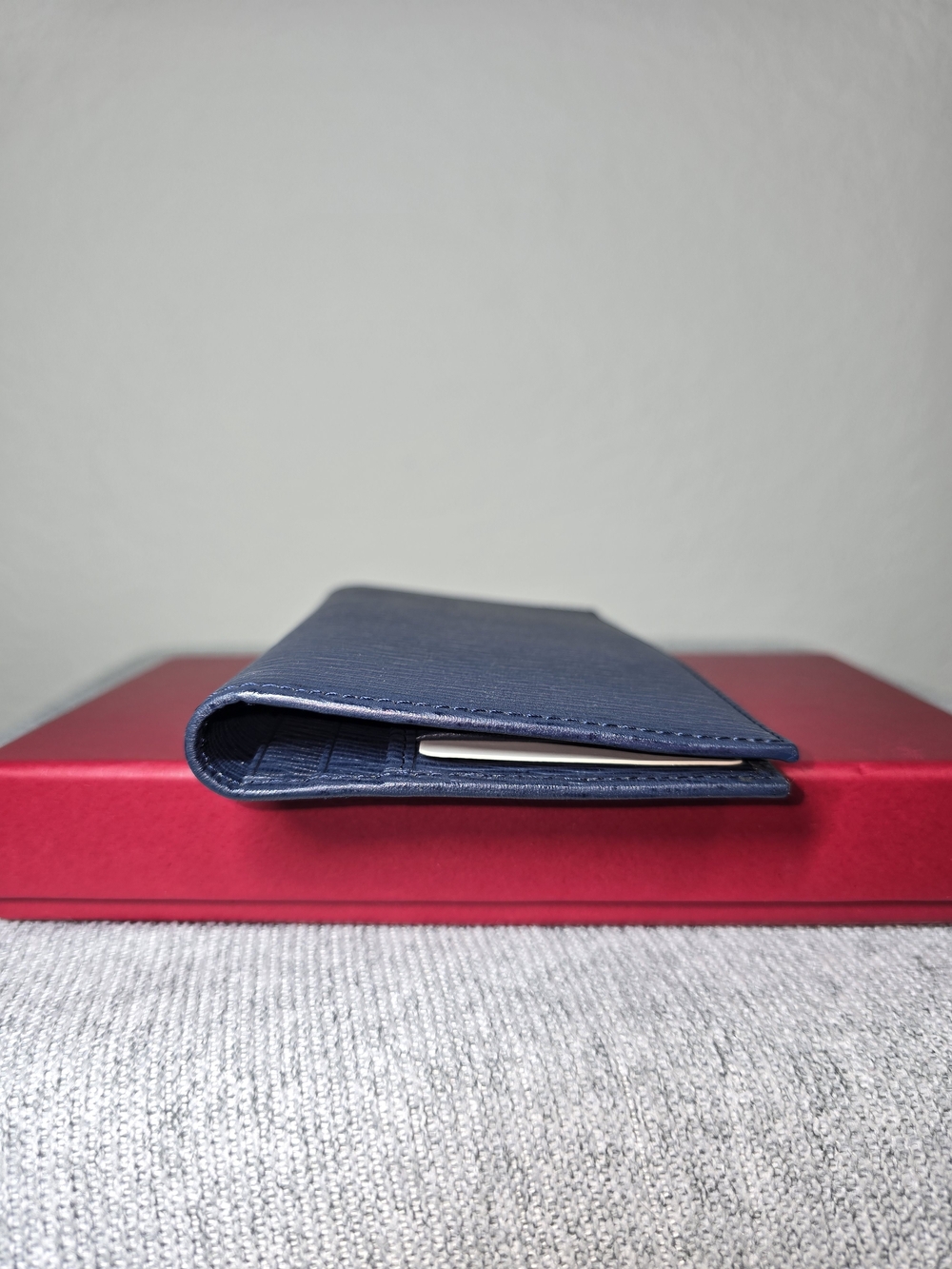 Salvatore Ferragamo Navy Textured Leather Long Card Holder with Silver Logo - Picture 9 of 13